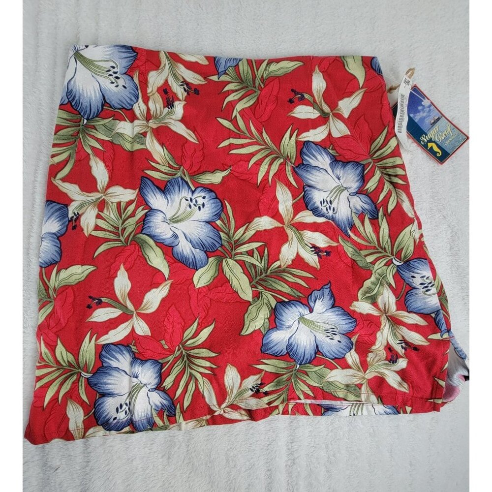 Sugar Reef Womens Red Tropical Floral Hawaiian Print Skort Skirt Size 8 New